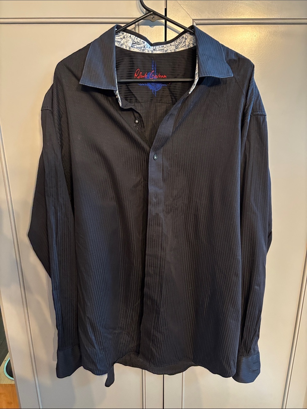 Robert Graham Black Textured Button-Down Shirt with Contrast Collar 3XL